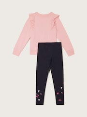 Monsoon Pink Love Embroidered 100% Cotton Jumper and Leggings Set - Image 2 of 3