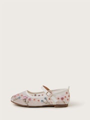 Monsoon Natural Floral Embroidered Mesh Ballet Flats - Image 2 of 3