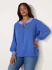 Live Unlimited Blue Curve Shirred Detail Blouse - Image 1 of 3