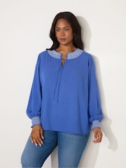 Live Unlimited Blue Curve Shirred Detail Blouse - Image 2 of 3