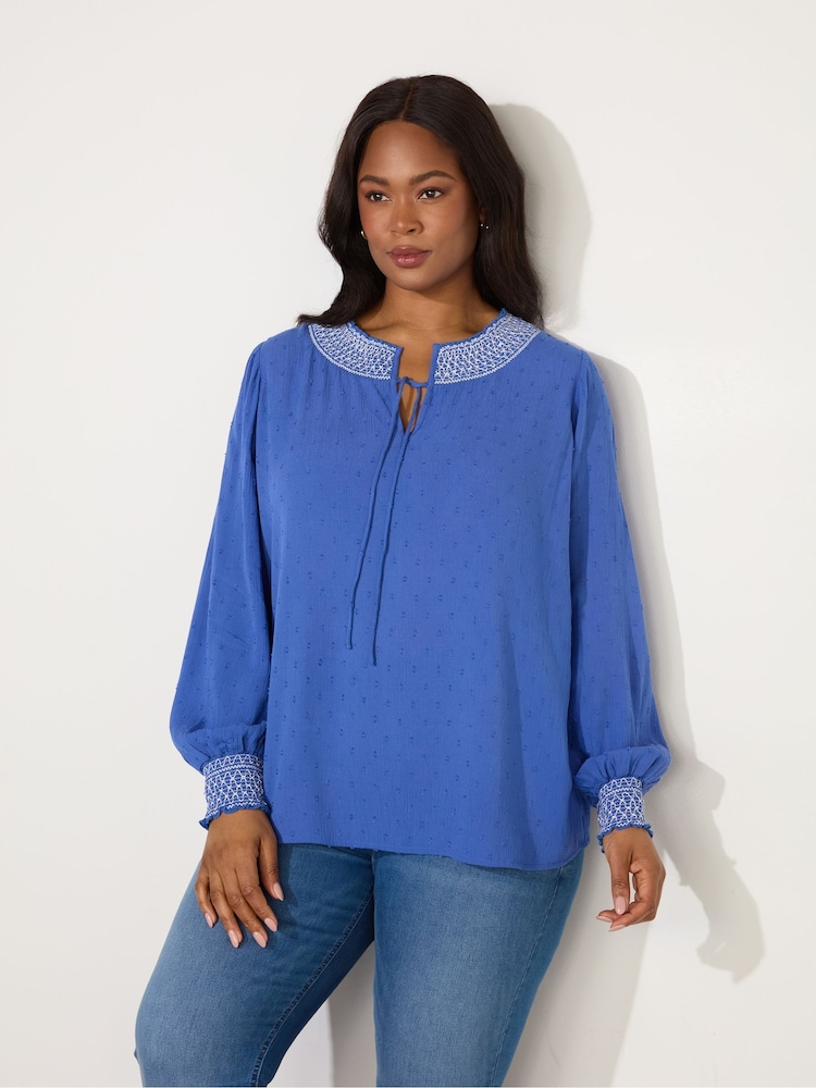 Live Unlimited Blue Curve Shirred Detail Blouse - Image 2 of 3