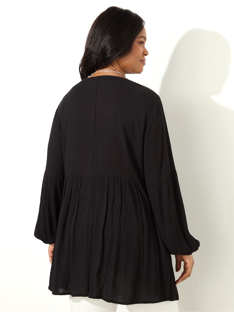Live Unlimited Black Curve Embroidered Viscose Crinkle Tunic - Image 2 of 3