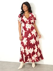 Live Unlimited Red Petite Curve Floral V-Neck Maxi Dress - Image 1 of 4