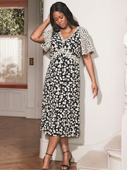Live Unlimited Curve Mono Print V-Neck Midaxi Dress - Bild 1 von 7