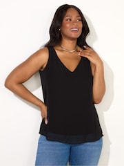 Live Unlimited Black Curve Chiffon V-Neck Swing Vest - Image 1 of 4