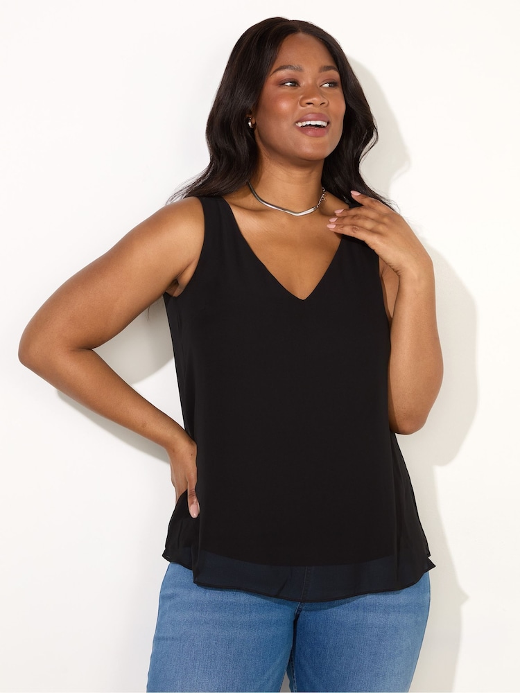 Live Unlimited Black Curve Chiffon V-Neck Swing Vest - Image 1 of 4