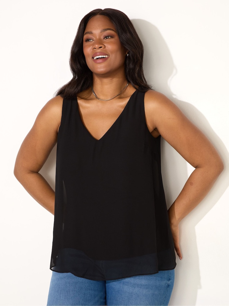 Live Unlimited Black Curve Chiffon V-Neck Swing Vest - Image 2 of 4