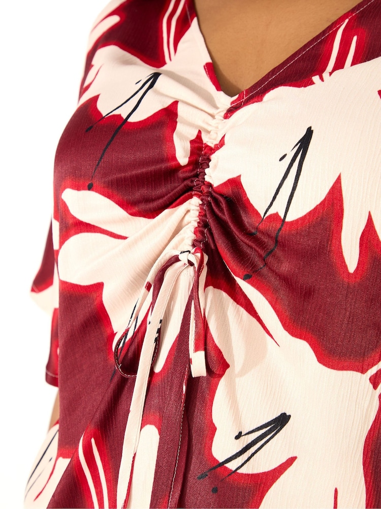 Live Unlimited Red Curve Petite Pleat Front Flutter Sleeve Blouse - Image 5 of 5