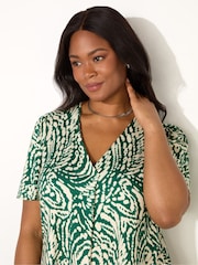 Live Unlimited Green Curve Mono Print Pleat Front Flutter Sleeve Top - Image 2 of 3