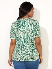 Live Unlimited Green Curve Mono Print Pleat Front Flutter Sleeve Top - Image 3 of 3