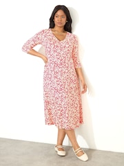 Live Unlimited Red Curve Ditsy Print Jersey Ruched Front Dress - Image 1 of 4
