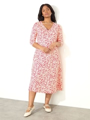 Live Unlimited Red Curve Ditsy Print Jersey Ruched Front Dress - Image 2 of 4