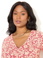 Live Unlimited Red Curve Ditsy Print Jersey Ruched Front Dress - Image 3 of 4