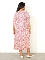 Live Unlimited Red Curve Ditsy Print Jersey Ruched Front Dress - Image 4 of 4