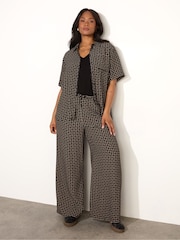 Live Unlimited Black Curve Geo Print Drawstring Trousers - Image 1 of 4