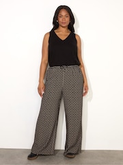 Live Unlimited Black Curve Geo Print Drawstring Trousers - Image 2 of 4