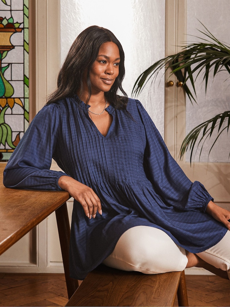 Live Unlimited Blue Curve Pintuck Tunic - Image 1 of 5
