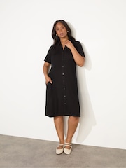 Live Unlimited Black Curve Flutter Sleeves Shirt Dress - Image 1 of 3