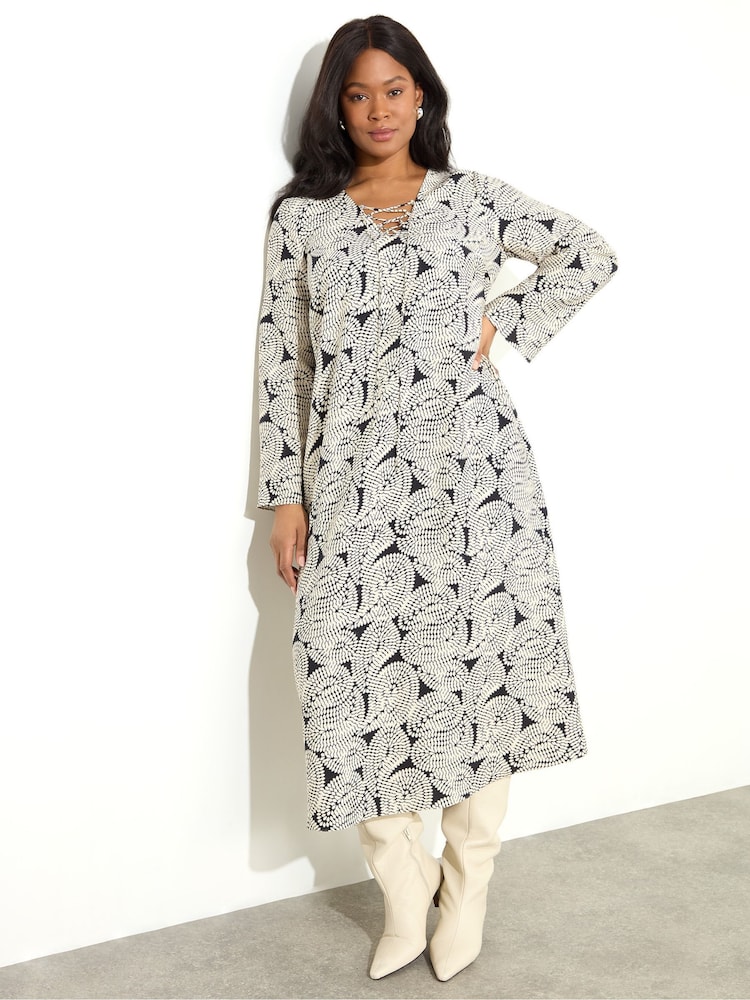 Live Unlimited White Curve Paisley Tie Front Midi Dress - Image 1 of 4