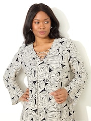 Live Unlimited White Curve Paisley Tie Front Midi Dress - Image 2 of 4