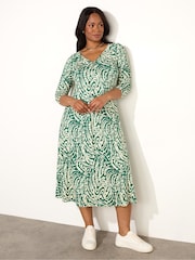 Live Unlimited Green Curve Mono Print Jersey Ruched Front Dress - Image 2 of 5
