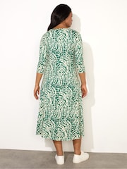 Live Unlimited Green Curve Mono Print Jersey Ruched Front Dress - Image 5 of 5
