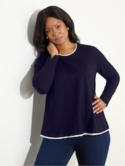 Live Unlimited Blue Curve 100% Cotton Slub Contrast T-Shirt - Image 2 of 4