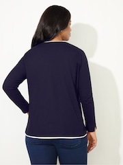 Live Unlimited Blue Curve 100% Cotton Slub Contrast T-Shirt - Image 4 of 4