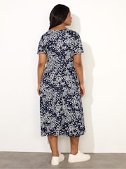 Live Unlimited Blue Curve Ditsy Jersey Flutter Sleeve Wrap Dress - Image 2 of 3
