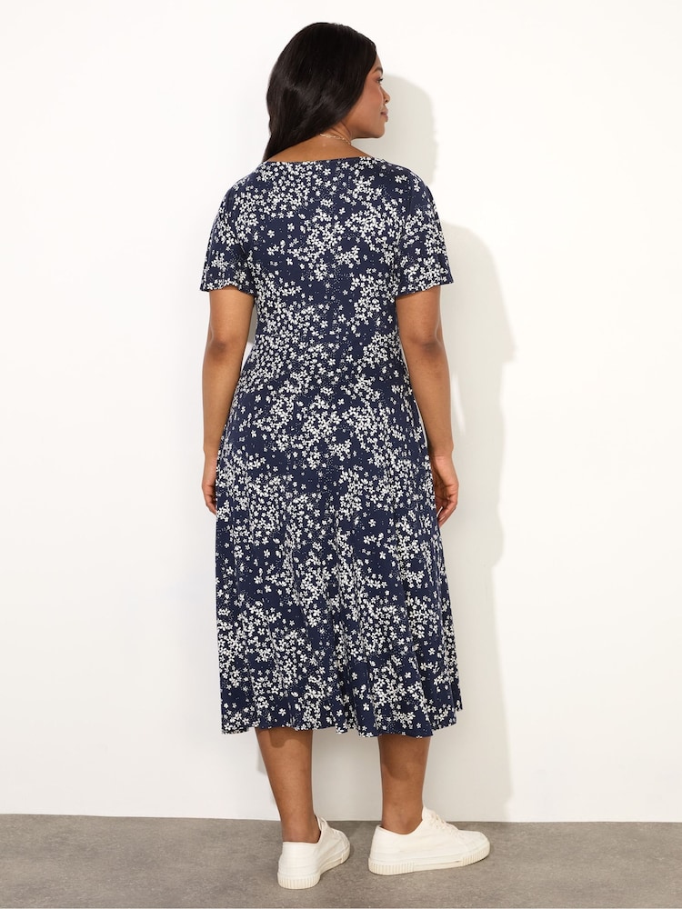 Live Unlimited Blue Curve Ditsy Jersey Flutter Sleeve Wrap Dress - Image 2 of 3