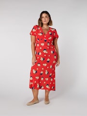 Live Unlimited Red Curve Floral Puff Sleeve Midi Dress - Image 1 of 3