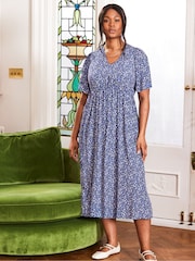Live Unlimited Blue Curve Ditsy Angel Sleeve Midi Dress - Image 1 of 7