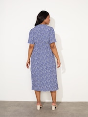 Live Unlimited Blue Curve Ditsy Angel Sleeve Midi Dress - Image 7 of 7