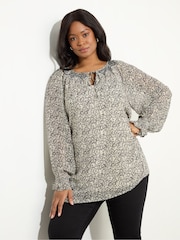 Live Unlimited Black/white Curve Ditsy Smocked Tunic - Image 1 of 5
