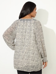 Live Unlimited Black/white Curve Ditsy Smocked Tunic - Image 3 of 5