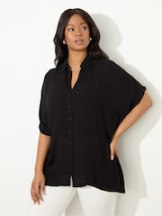 Live Unlimited Black Petite Curve Dobby Button Through Tunic - Image 2 of 4
