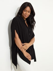 Live Unlimited Black Petite Curve Dobby Button Through Tunic - Image 3 of 4