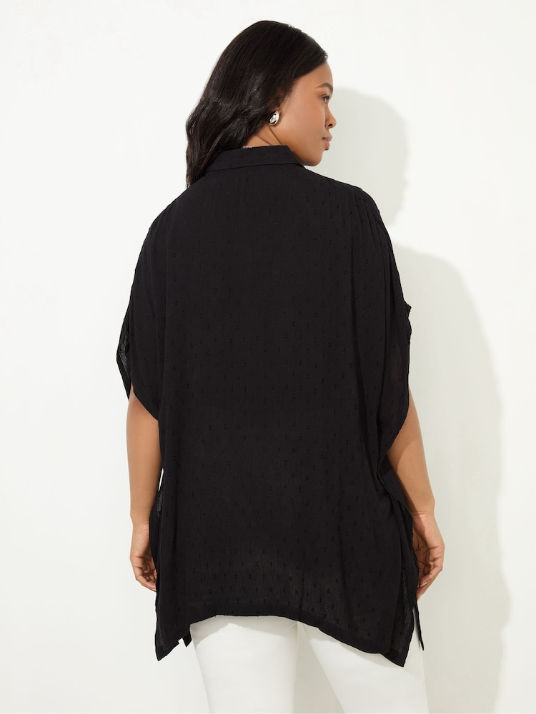 Live Unlimited Black Petite Curve Dobby Button Through Tunic - Image 4 of 4