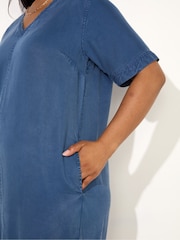 Live Unlimited Blue V-Neck Midi T-Shirt Dress - Image 3 of 5