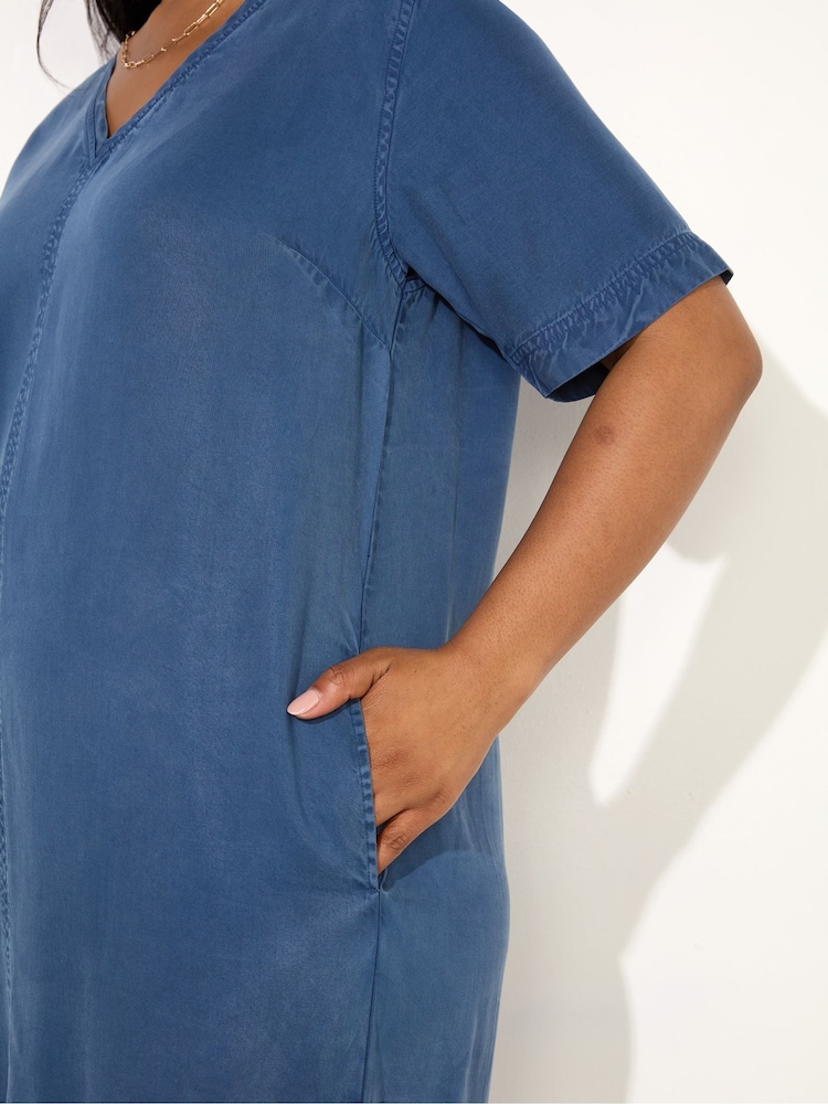 Live Unlimited Blue V-Neck Midi T-Shirt Dress - Image 3 of 5