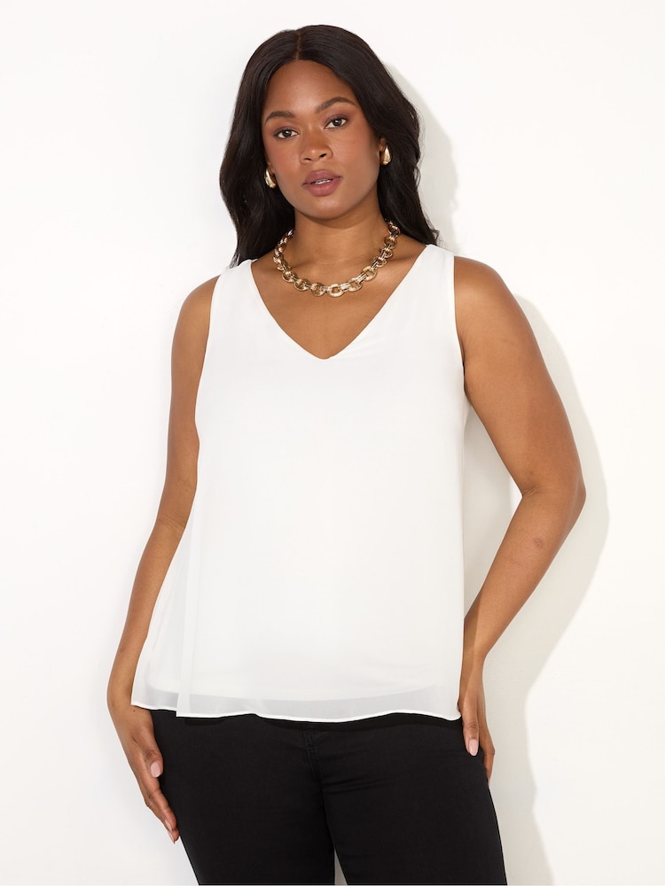 Live Unlimited Cream Curve Chiffon V-Neck Swing Vest - Image 1 of 3