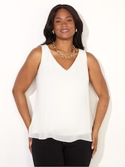 Live Unlimited Cream Curve Chiffon V-Neck Swing Vest - Image 2 of 3