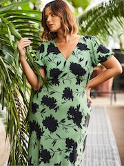 Live Unlimited Green Curve Floral Print Twist Front Dress - Image 5 of 5
