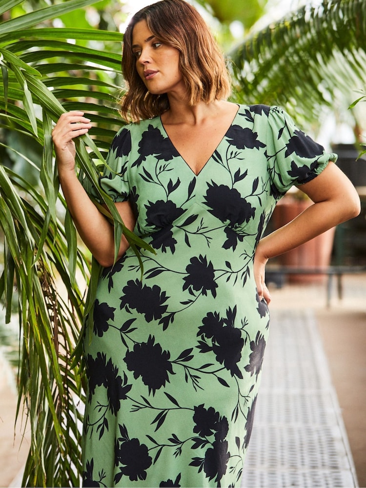 Live Unlimited Green Curve Floral Print Twist Front Dress - Image 5 of 5