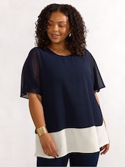 Live Unlimited Blue Curve Colourblock Overlay T-Shirt - Image 1 of 4