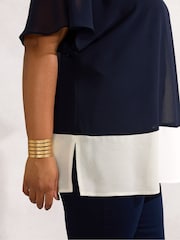 Live Unlimited Blue Curve Colourblock Overlay T-Shirt - Image 3 of 4
