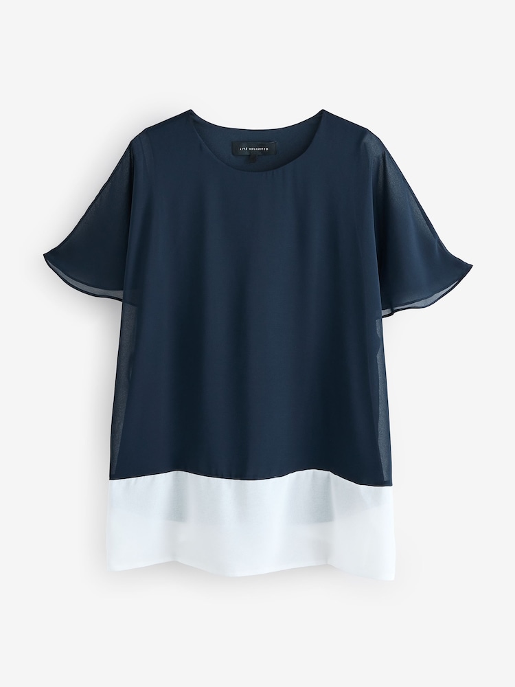 Live Unlimited Blue Curve Colourblock Overlay T-Shirt - Image 4 of 4