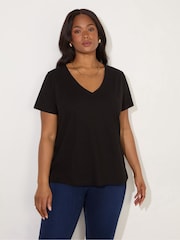 Live Unlimited Black Curve 100% Cotton Slub V-Neck T-Shirt - Image 1 of 3