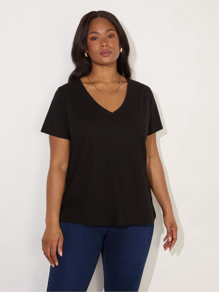 Live Unlimited Black Curve 100% Cotton Slub V-Neck T-Shirt - Image 1 of 3