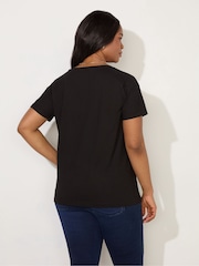 Live Unlimited Black Curve 100% Cotton Slub V-Neck T-Shirt - Image 3 of 3